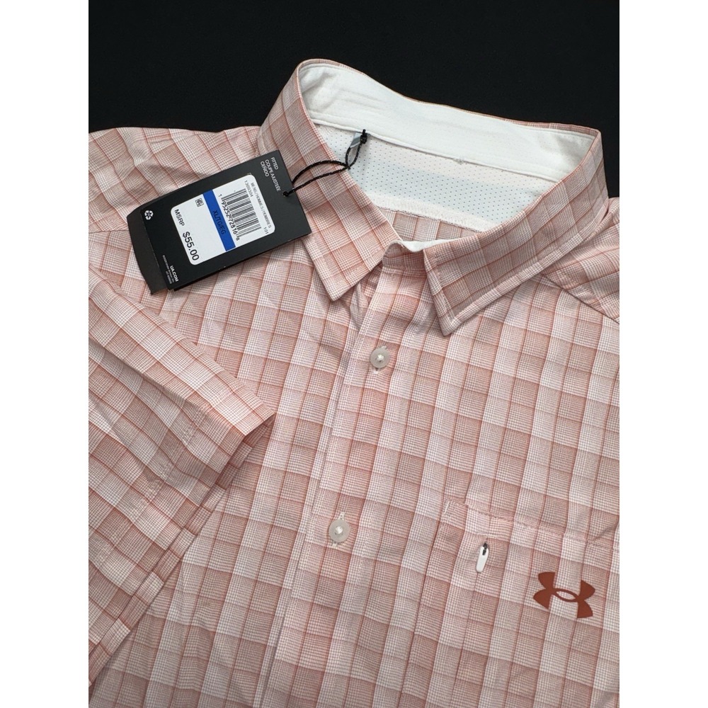 Under Armour UA Men's XLT Short‎ Sleeve Pocket Lightweight Orange Plaid NWT